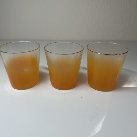 MCM Blendo Orange Ombre Frosted Glassware 3 Short Tumblers 6oz Vtg Drinkware - Picture 1 of 4